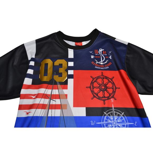 Victorious Men's Nautical Graphic T-Shirt Size XL Sailboat Compass Red Blue Foil - Picture 2 of 7